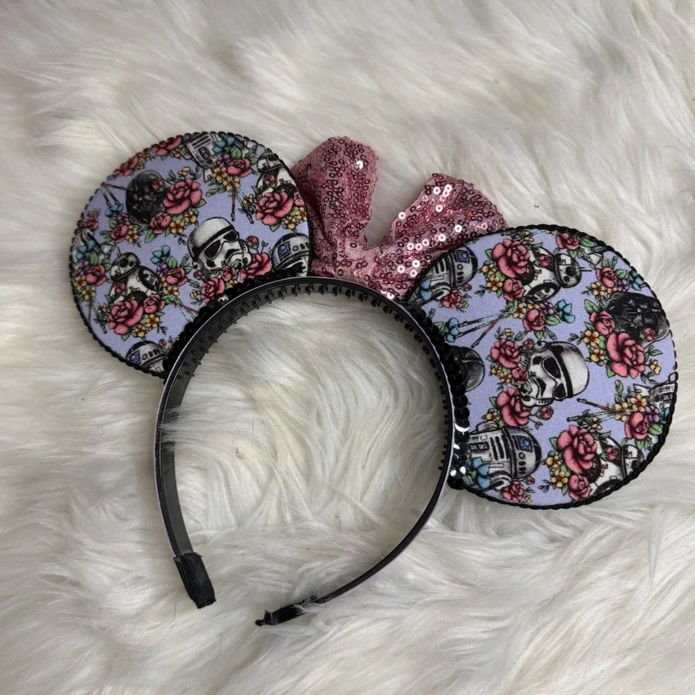 Disney Star Wars - Custom Dark Side Floral Mickey Minnie Ears Sequin Bow
